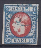 ROMANIA 1869 LP 29 b REGELE CAROL I CU FAVORITI VALOAREA 50 BANI STAMPILAT