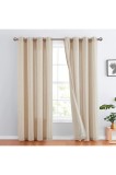 Perdele din in, perdele dungi cu inele, perdea modernă aspect in bej pentru living, intimitate, perdele cu model &icirc;n dungi, 2 bucăți, H225xW130cm