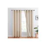 Perdele din in, perdele dungi cu inele, perdea modernă aspect in bej pentru living, intimitate, perdele cu model &icirc;n dungi, 2 bucăți, H225xW130cm