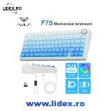 Tastatura Mecanica Gaming Wireless, AULA F75, Multi-Device 3 Conexiuni, iluminare RGB, Compacta 75%, Reincarcabila 4000mAh, Autonomie 266h, Hot-Swap,