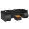 Set mobilier de gradina cu perne, 8 piese, negru, poliratan