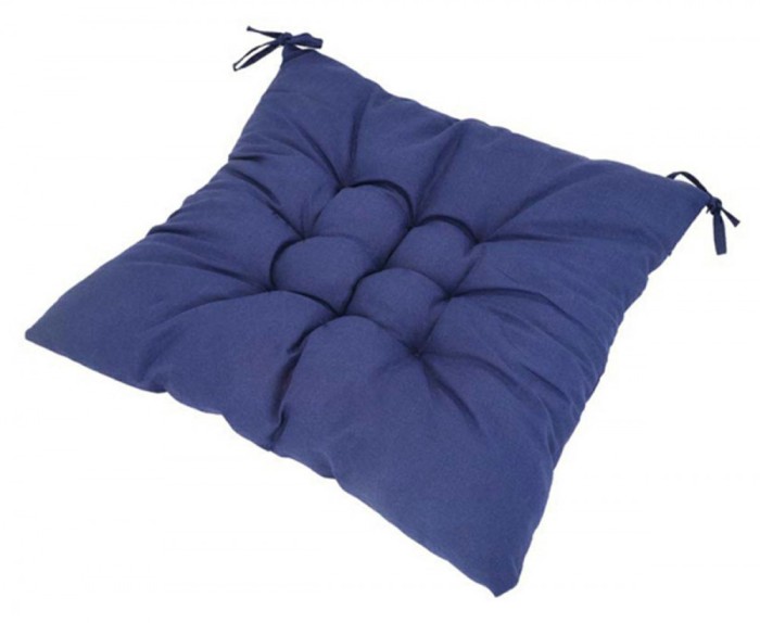 Perna scaun cu bretele de legat, 40x40 cm, 4 cm grosime, poliester si burete, albastru