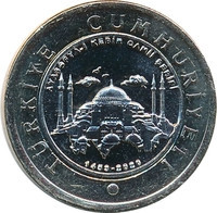 Turcia 1 Lira 2020 - (Grand Hagia Sophia Mosque) 26.15 mm, CL16, KM-New UNC !!! foto