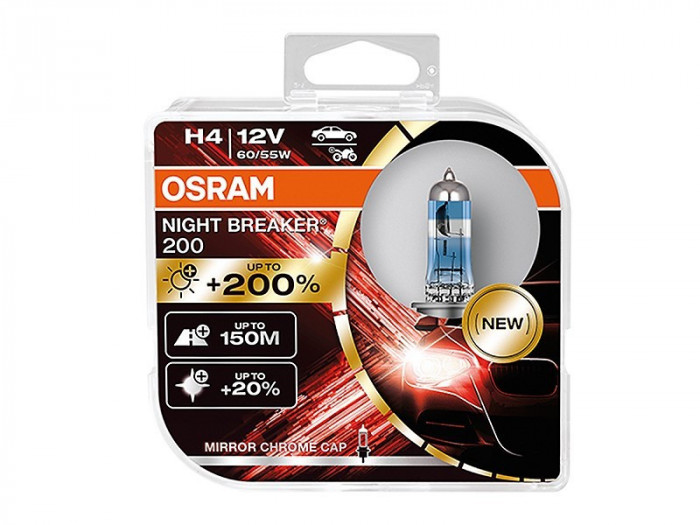 Becuri Osram H4 12v 55w Px26d Night Breaker + 200%, 2 Buc 64193NB-HCB