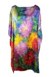Rochie Poncho Dama Matase, Dacali, Mov/Verde, One Size, Lungime Midi, Vaporoasa, Vara, Plaja, Cocktail