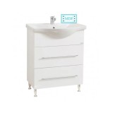 Baza cu lavoar ceramic GN1871, mobilier baie 65 cm, front MDF, 1 sertar, 1 usa, picioare cromate reglabile, manere cromate, alb
