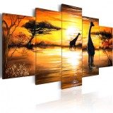 Cumpara ieftin Tablou - Giraffes at watering hole 100x50 cm