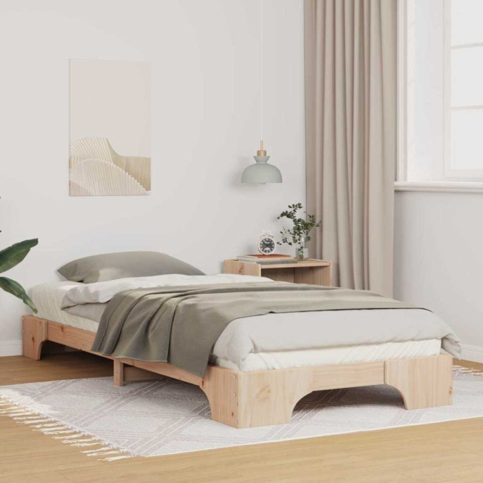 vidaXL Cadru de pat de podea Maro 90 x 210 cm Lemn masiv de pin