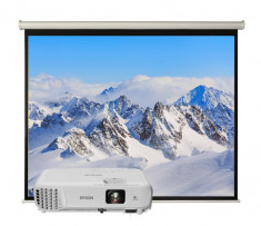 Pachet Videoproiector EB-S05 SVGA + Ecran proiectie manual Blackmount 200x200cm Epson White foto