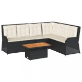 Set sezlonguri de gradina, 5 piese, cu perne, negru, poliratan