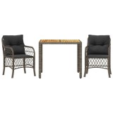 Set bistro de gradina cu perne, 3 piese, gri, poliratan