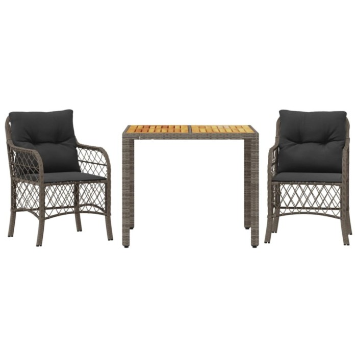 Set bistro de gradina cu perne, 3 piese, gri, poliratan