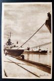 Constanta - Vedere Portul cu vapoare - RPR 1955 - printata, culoare sepia, circulata la Pecica, 1 timbru intact, Necirculata, Fotografie