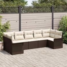 Set de Canapele pentru Grădină - 7 Piese cu Perne, Brown din Rattan Poliester foto