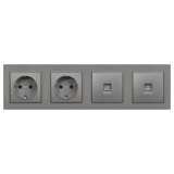 Priza Leziter Nova IV 2 prize cu impamantare 2x USB Alb 16A 250V IP20 Incastrat