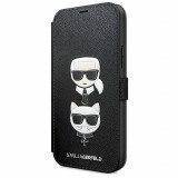 Husa Plastic - TPU Karl Lagerfeld Saffiano K&amp;C Heads Book pentru Apple iPhone 12 mini, Neagra KLFLBKP12SSAKICKCBK