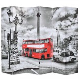 VidaXL Paravan cameră pliabil, 228x170 cm, imprimeu autobuz, negru/alb