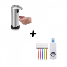 Dispenser sapun cu senzor + dozator pasta de dinti + suport 5 periute foto