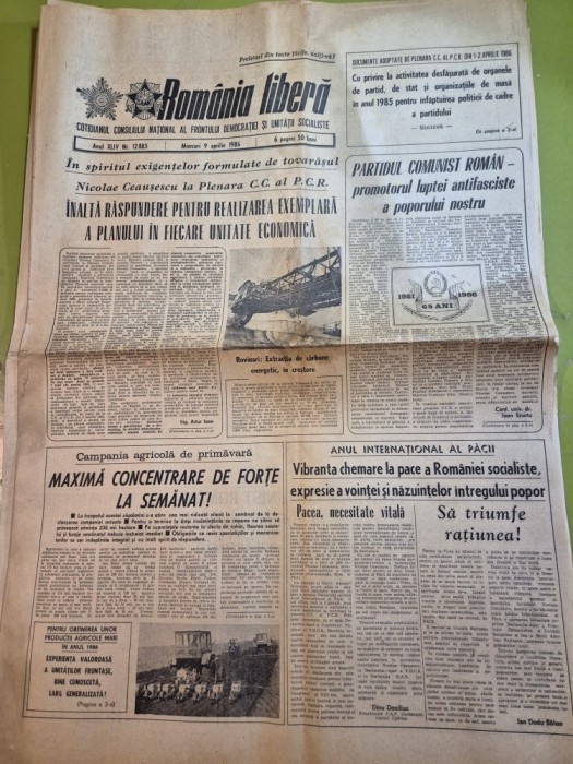 ziarul romania libera 9 aprilie 1986 - asociatia zootehnica mihail kogalniceanu constanta , rovinari
