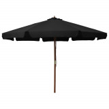 Umbrelă de soare de exterior, st&acirc;lp din lemn, negru, 330 cm, vidaXL