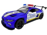 Macheta BMW M4 albastru Politie Sport 1:28 metal lumini si sunete deschide usile