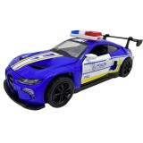 Macheta BMW M4 albastru Politie Sport 1:28 metal lumini si sunete deschide usile