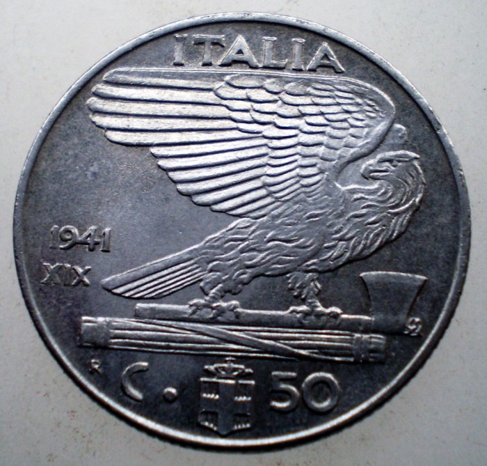 2.328 ITALIA WWII VITTORIO EMANUELE III 50 CENTESIMI 1941 R MAGNETICA