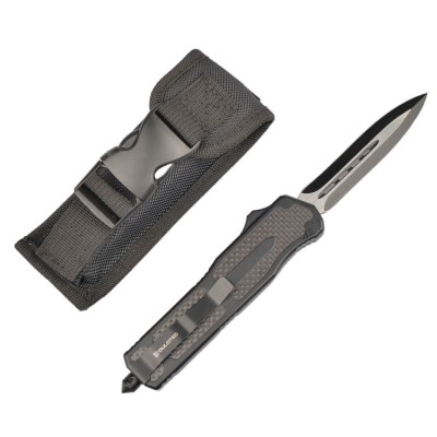 Cutit Automat Dulotec K184A cu buton, dublu tais, prindere curea, negru, 23 cm foto