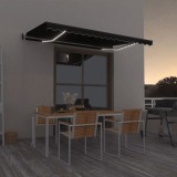 vidaXL Copertină automată cu senzor v&acirc;nt &amp; LED, antracit, 400x350 cm