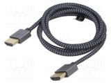 Cablu HDMI Goobay 1m textil negru-gri, High Speed, 4K, 8K, HDMI 2.1