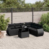 vidaXL Set canapele de grădină cu perne, 7 piese, negru, poliratan 3268555