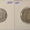 Belgia, Belgium, 2 monede, KM#38, KM#39, 1880, argint, comemorative, 1, 2 Franc, (Independence)