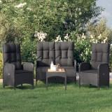 Cumpara ieftin Set mobilier de grădină cu perne, 4 piese, negru, poliratan