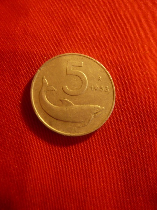 Moneda 5 Lire 1953 Italia ,aluminiu ,cal. F.Buna