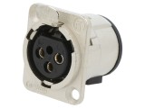 Conector XLR soclu mamă PIN 3 drept cu buton THT argintiu
