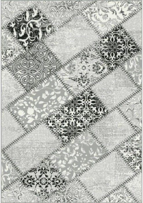 Covor Model Cappuccino 16010-90, Marime 60 x 110 cm, Gri, Inaltime Fir 7 mm, Antialergic, Polipropilena, Living, Dormitor, Sufragerie, Birou