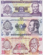 Bancnota Honduras 2, 5 si 10 Lempiras 2014 - P97b/98b/99b UNC ( set x3 ) foto