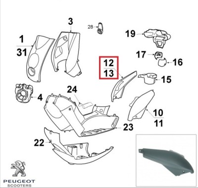 Carena laterala dreapta spate originala Peugeot Ludix 10 One - Snake - Ludix 12 Blaster - Ludix 14 Classic - Elegance 2T 50cc (albastra) foto