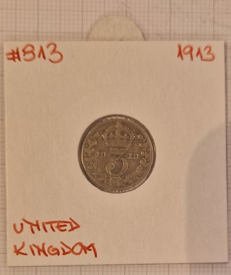 United Kingdom, Marea Britanie, 3 Pence 1913, argint, George VI, KM#813, buna foto