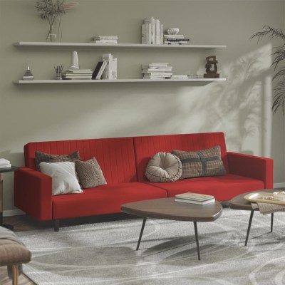 vidaXL Canapea extensibilă cu 2 locuri, roșu vin, catifea 375942 foto