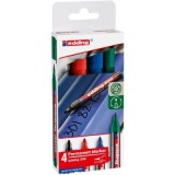 Marker permanent, Edding 300, set 4 culori, corp plastic, varf rotund 1. 5 - 3 mm, negru, rosu, albastru, verde