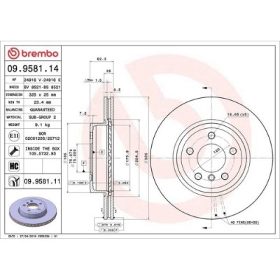 Set disc frana BMW X3 (E83) 01.03-12.11, Fata, 325X25mm, ventilat, BREMBO foto