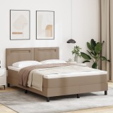 Pat Box Spring vidaXL cu saltea Cappuccino 140x190 cm Piele artificială, Capitană Plain Design Cappuccino 140 cm Piele artificială