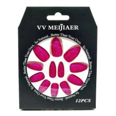 Set 12 Unghii False cu Sclipici, VV Meijiaer, Roz