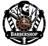 Ceas Perete Disc Vinil Barbershop Barbati Foarfece Brici Barber Pole Negru 30cm
