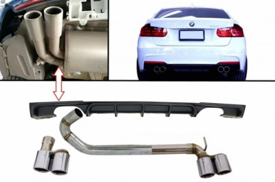 Difuzor Bara Spate Negru cu Ornamente Evacuare Duble BMW Seria 3 F30 F31 (2011+) M Performance M3 Design Performance AutoTuning foto