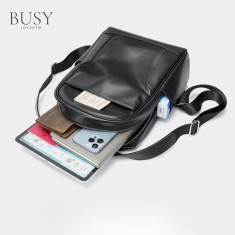 Rucsac dama, BUSY LDY&amp;GTM&reg; Nova, piele naturala, negru