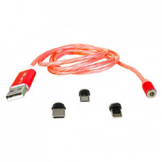 Cablu 1m 3in1 tip c/iphone/micro usb iluminat led rosu foto
