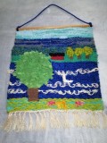 Decor vechi de perete arta textila tesut manual din carpa bumbac si lana tesatura peisaj cu pom pomi
