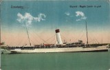 CP1029N Constanța, Vaporul Regele Carol &icirc;n port, carte poștală circulată Constanța &ndash; St&acirc;lpeni, județul Muscel, ștampilă C&acirc;mpulung Muscel